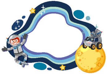Naklejka premium Cheerful astronaut floating near a smiling moon rover.