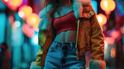 Embrace the noughties trend with a colorful faux furtrimmed moto jacket, paired with a crop top, lowrise jeans, and chunky sneakers for a playful and nostalgic look.