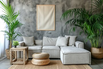 living room mock up with a sofa and pillow