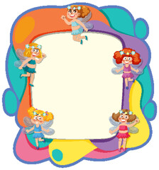 Colorful frame with cheerful fairy characters for kids.
