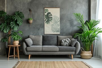 ultra interior of living room with sofa and indoor plants