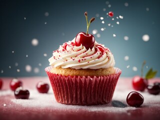 Moist, fluffy, and delicious cupcake, cinematic food photography with studio lighting background