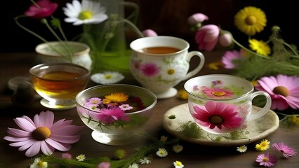 Obraz na płótnie Canvas tea and flowers