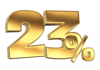 23 Off. Discount creative composition. 3d Golden sale symbol with decorative objects
