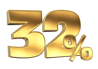 32 Off. Discount creative composition. 3d Golden sale symbol with decorative objects