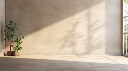 empty beige luxury room with stucco texture wall with sunlight