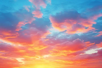 Fotobehang Sunset sky background with tiny clouds,  Colorful sunset sky © Indigo