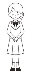 モノクロ｜笑顔でお辞儀をする女の子｜ブレザー