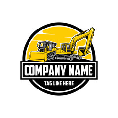 construction machine, bulldozer, Exavator company  logo vector image