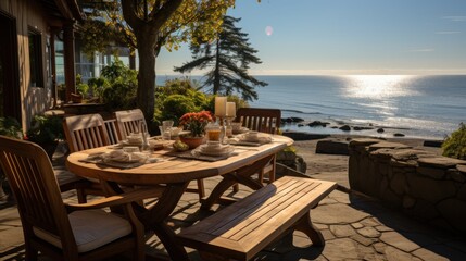 romantic outdoor dining area with beach views