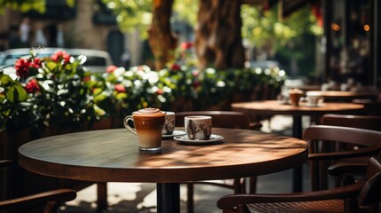 Fototapeta na wymiar coffee in a cafe or coffee shop table bag