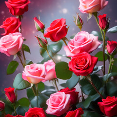  happy Valentine'day bouquet of red roses pink roses