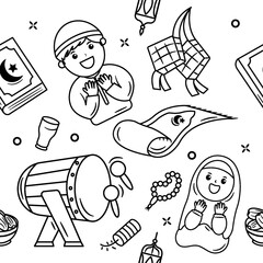 Outline Islamic Doodle Element Seamless Pattern