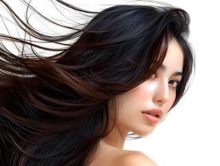 Fototapeta premium 流れるような美しさの黒髪ロングヘアのアジア人女性
