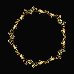 Vector floral background with golden frame