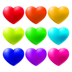 Vector shiny 3d heart collection on white background