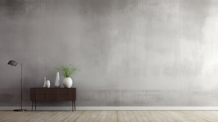 Gray room walls With simple furniture that plays with light and shadow. For writing messages and using them for architectural work.