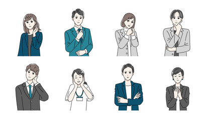 決めポーズをする様々な職種のビシネスパーソンのイラストセット