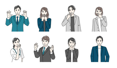 驚いている様々な職種のビシネスパーソンのイラストセット