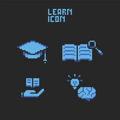 this learn icon in pixel art with simple color and black background ,this item good for presentations,stickers, icons, t shirt design,game asset,logo and your project.