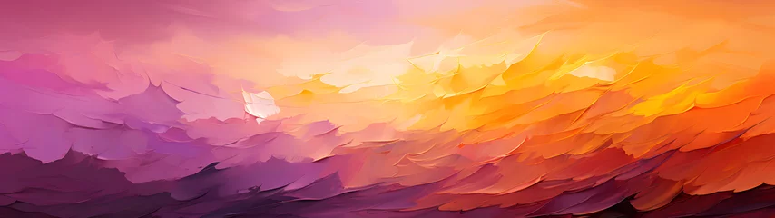 Muurstickers A vibrant abstract landscape painting depicting the beauty of nature's sunset, created with layers of acrylic paint and skillful brushstrokes © Daniel