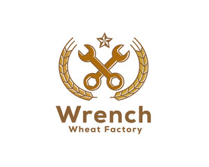 wheat wrench support factory mechanic logo icon symbol design template illustration inspiration