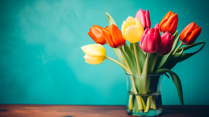 Vase of tulips on the table
