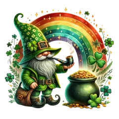 Foto op Plexiglas St. Patrick's Day Rainbow Gnome Clipart - Hand-Drawn Lucky Gnomes and Pot of Gold © ketsarin