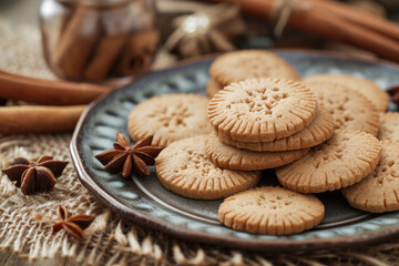 Obraz na płótnie Canvas A plate of speculoos cookies, a spiced shortcrust biscuit beloved in Belgian tradition