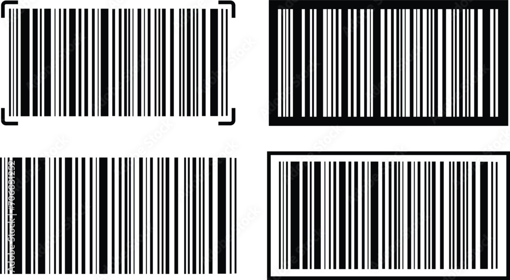 Poster barcode icons set. almost black barcode for scanning to check product prices isolated on transparent
