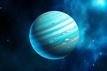 Obraz na płótnie Canvas Generative AI Image of Blue Planet Uranus with Starry Nebula in the Sky