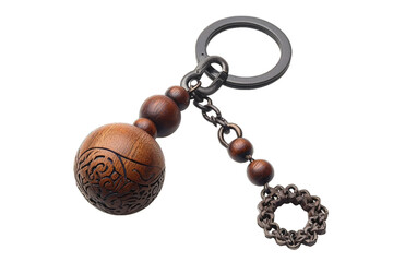 keychain with a combination of wooden and metal elements