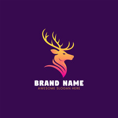 Colorful gradient reindeer logo vector illustration. Minimalist mammal animal mascot emblem design on purple background.