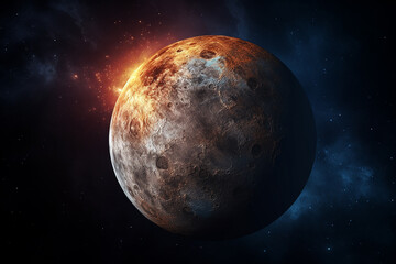Obraz na płótnie Canvas Generative AI Image of Planet Mercury with Galaxy in Dark Sky