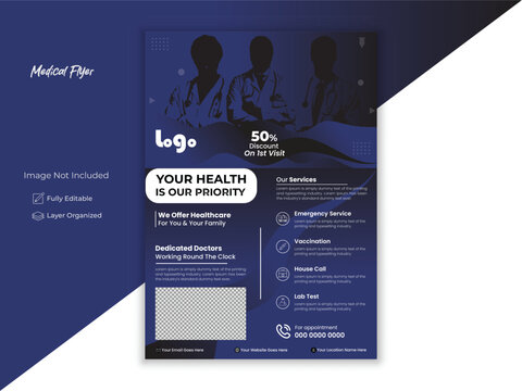 Medical flyer design, Healthcare template, Vector hospital flyer in editable format