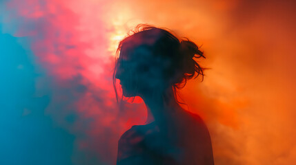 Silhouette of Woman in the Smoke 