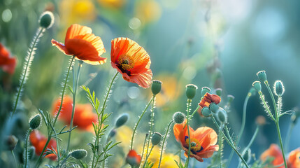 Obraz premium Beautiful Poppy Flowers Abstract Background