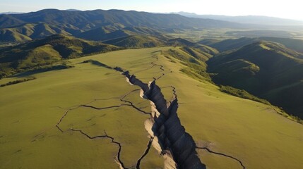 Aerial footage revealing the intricate network of fault lines that were exposed during the powerful quake, leaving the land fractured and unstable.