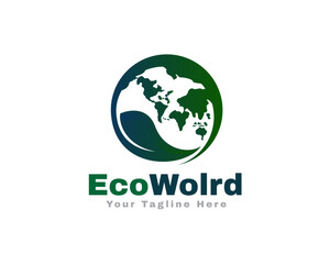 green eco bio leaf world globe earth logo icon symbol design template illustration inspiration