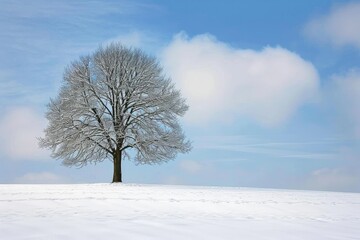 Single tree in a snow-covered field