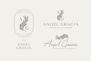 Hand drawn feminine botanical logo design template.