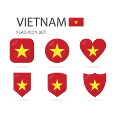 Vietnam 3d flag icons of 6 shapes all isolated on white background.