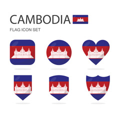 Cambodia 3d flag icons of 6 shapes all isolated on white background.
