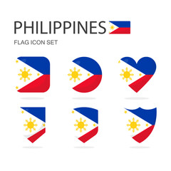 Philippines 3d flag icons of 6 shapes all isolated on white background.