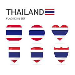 Thailand 3d flag icons of 6 shapes all isolated on white background.