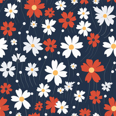 Obraz premium Seamless pattern : Navy Field of Daisies Pattern 