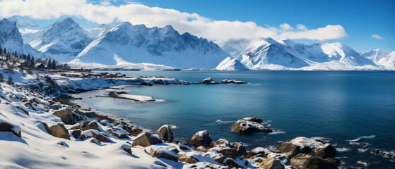 Panoramic view of frozen sea Advertising and travel photography