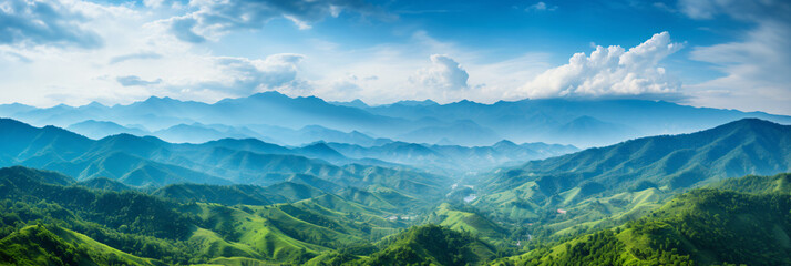 Naklejka na ściany i meble Panoramic view of mountain range Advertising and travel photography