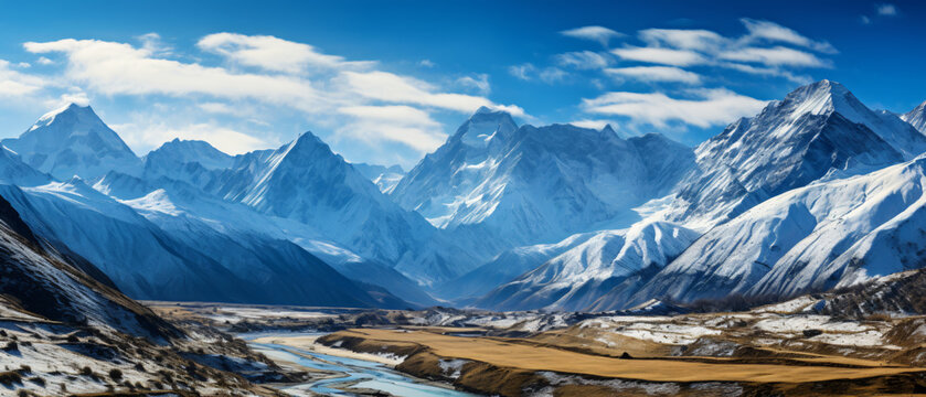 Panoramic view of Snowy mountain Advertising and travel photography