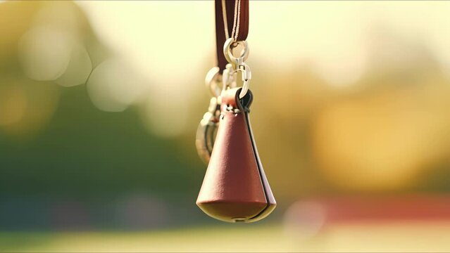 Closeup of a coachs whistle hanging around their neck, ready to start practice.